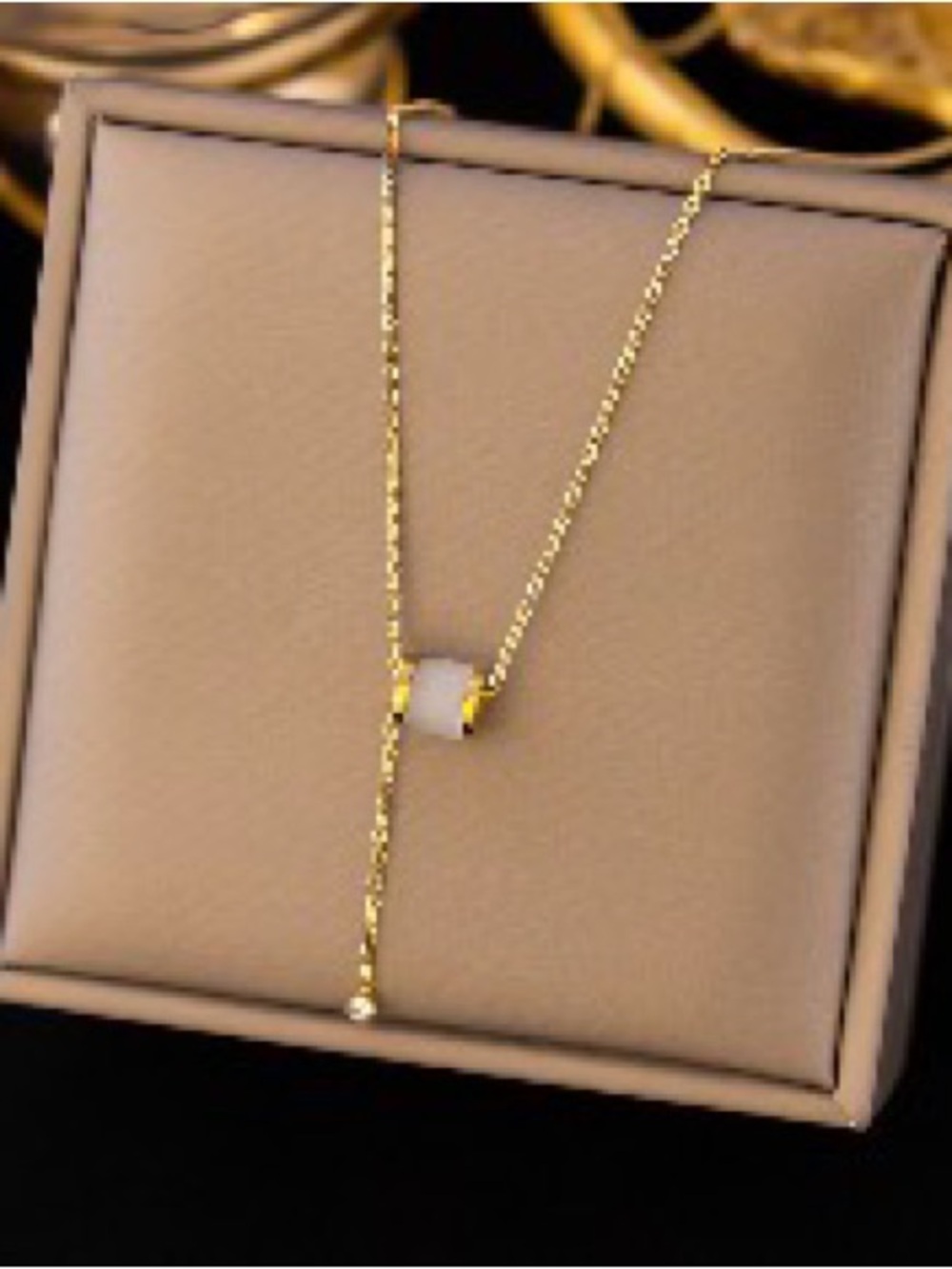 18k Gold plated Drop Necklace with White Stone Accent - Women Jewelry